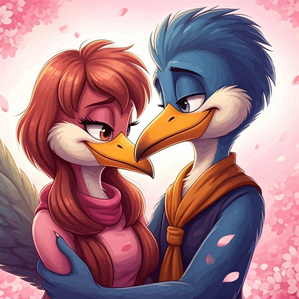 Romantic Roadrunner Couple in Vibrant Heart Shape