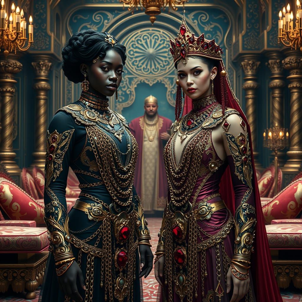Futuristic Women in Palace, Photorealistic Rendering