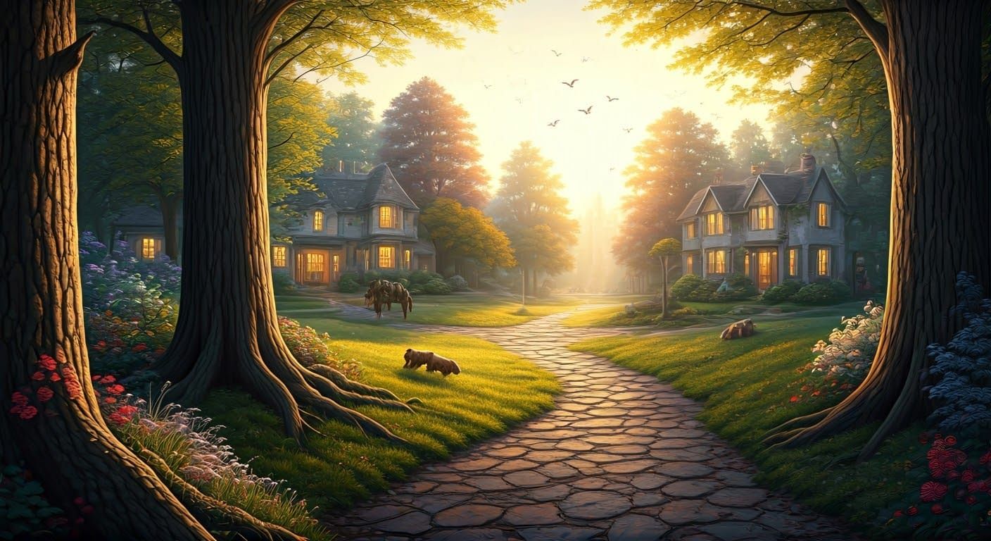 Ethereal Fantasy Scene in Style of Thomas Kinkade