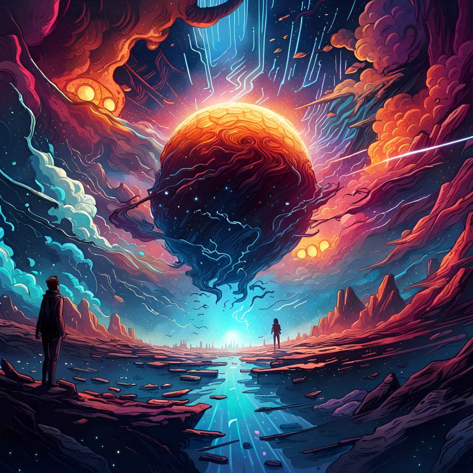 Cosmic Convergence in Digital Artwork Style