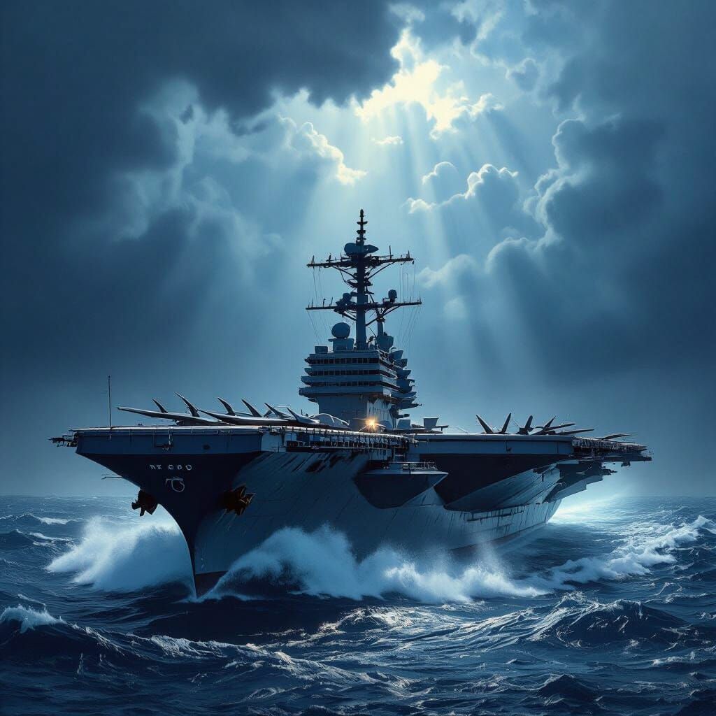 USS Hornet Battles Stormy Seas in Hyperrealistic Maritime Ar...