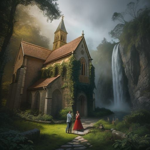 Fairytale Romance: Medieval Church in Golden Light