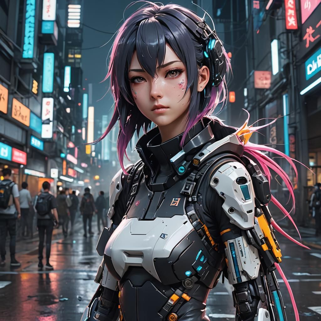 Cyberpunk Girl in Anime Style 3D Art