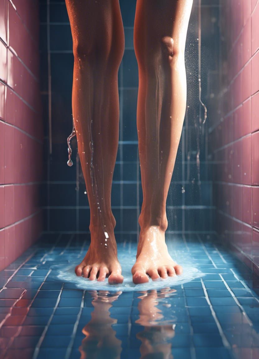 Female feet in the shower