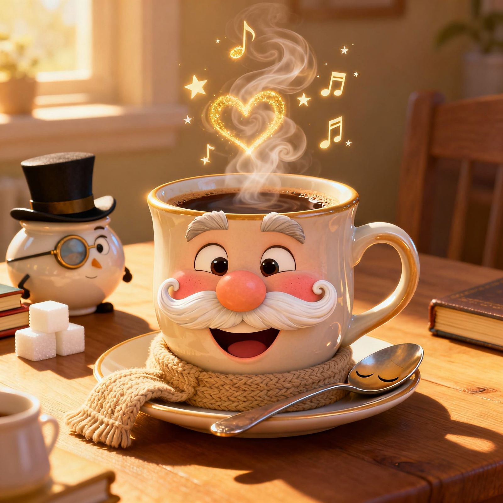 Whimsical Coffee Mug Character Illustration in Pixar Style