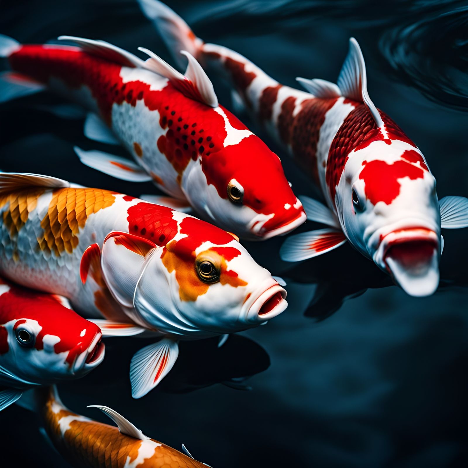 Koi Fish Portrait with Blue Spots and Gold Scales