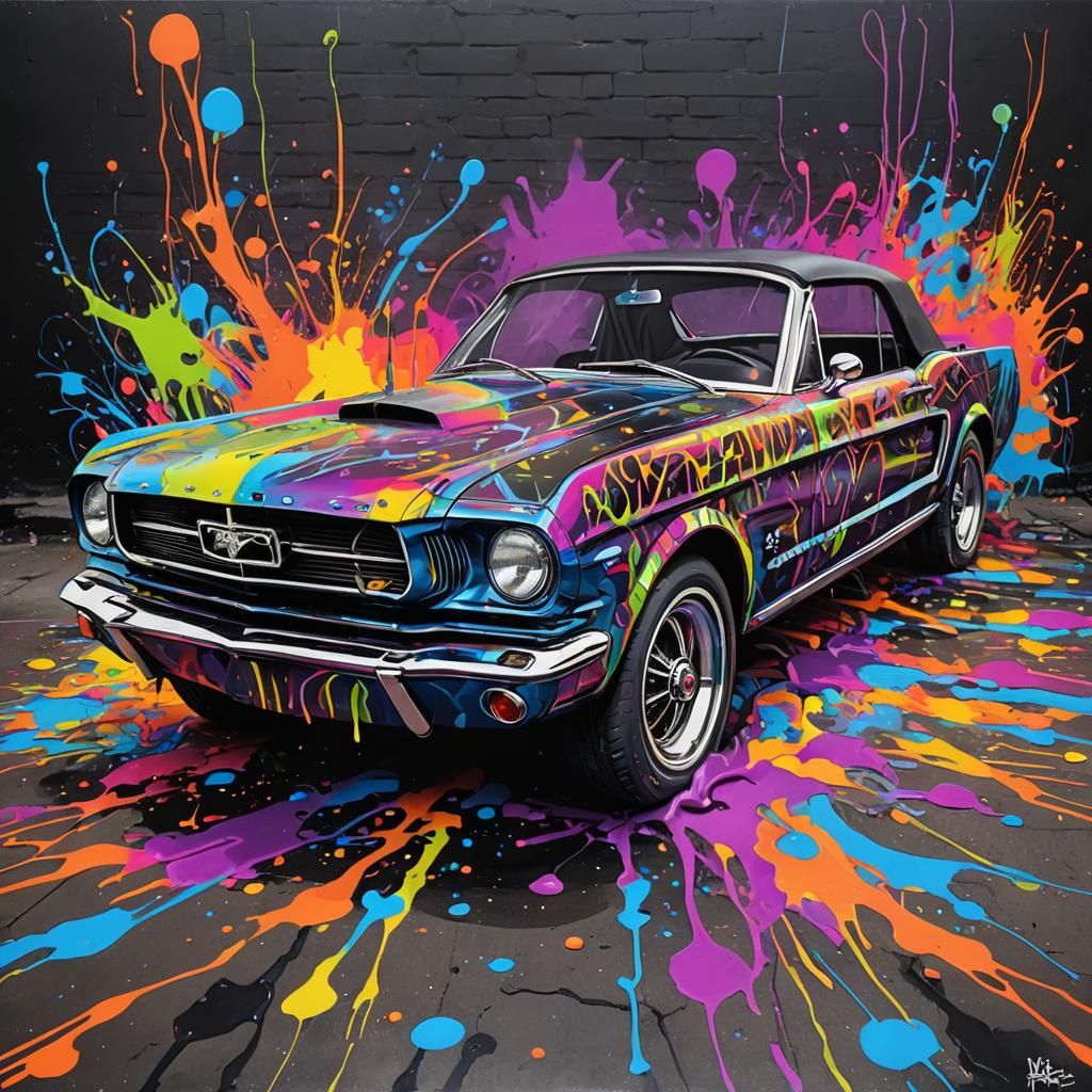 Bioluminescent 1965 Mustang Convertible in Graffiti Art