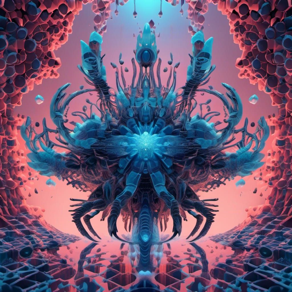 Bioluminescent Raven in Ice Cube with Tech Elements