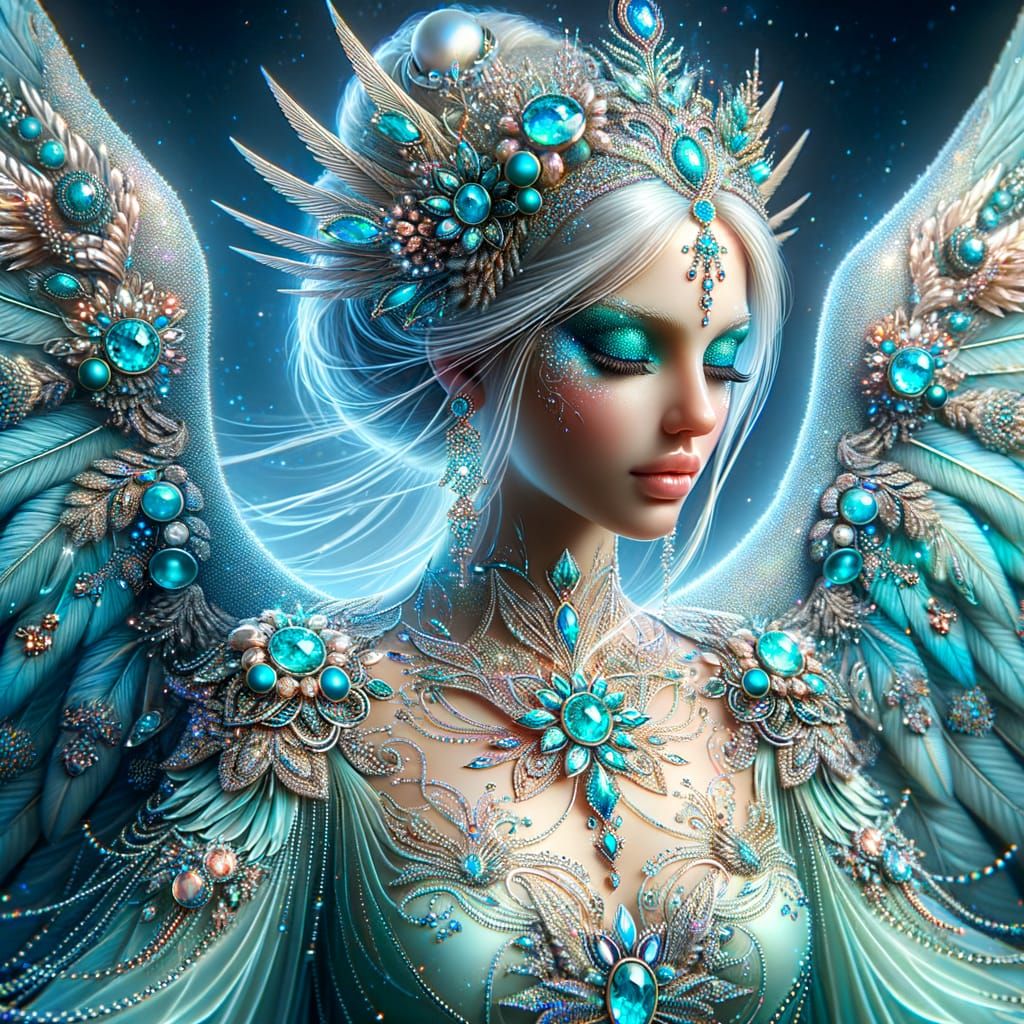 Turquoise Angel Adorned with Sparkling Jewels