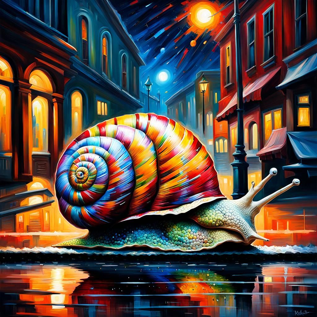 Giant Snail Splash Art in Italian Futurism Style