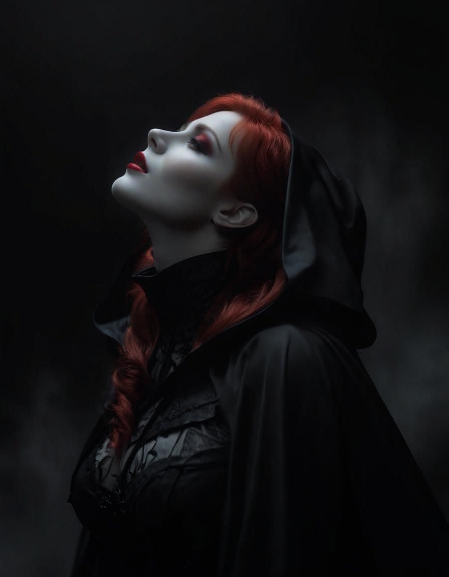 Gothic Redhead Vampire in Dark Fantasy Style
