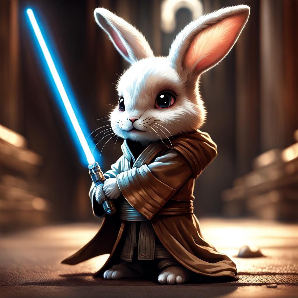 Chibi Bunny Jedi Master in 3D Rendered Style