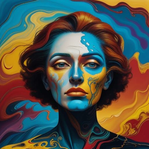 Surreal Woman on Edge with Swirling Clouds