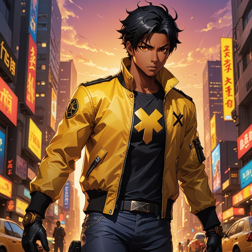 Anime Hero in Yellow Bomber Jacket