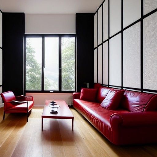 Modern Living Room with Red Leather Sofa