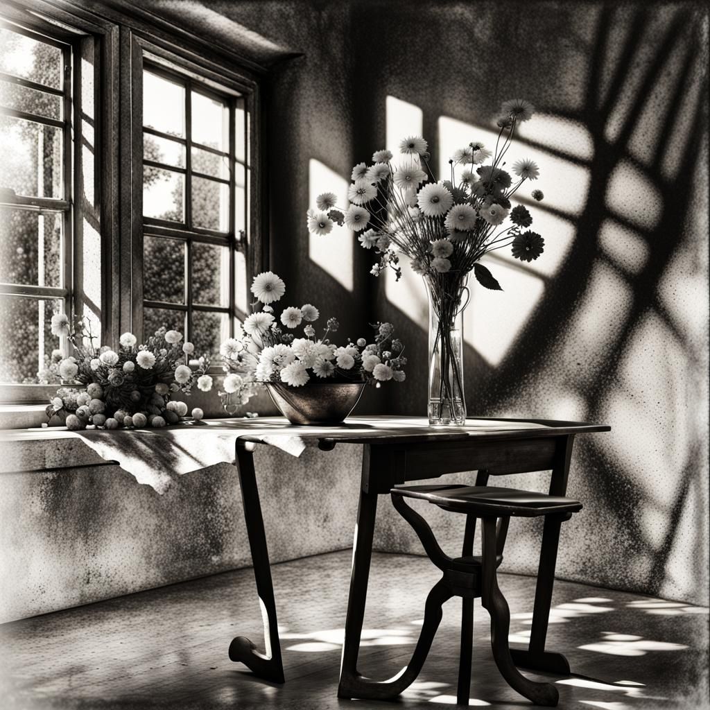 Flowers by Window in Magical Realism Style
