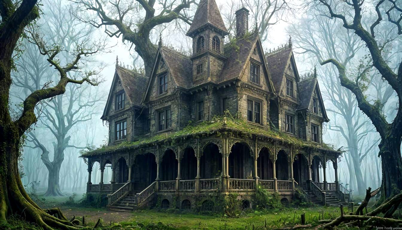 Mysterious Gothic Garden House in Ancient Forest