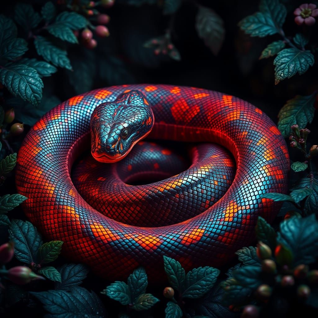 Iridescent Coral Snake in Dreamlike Digital Art