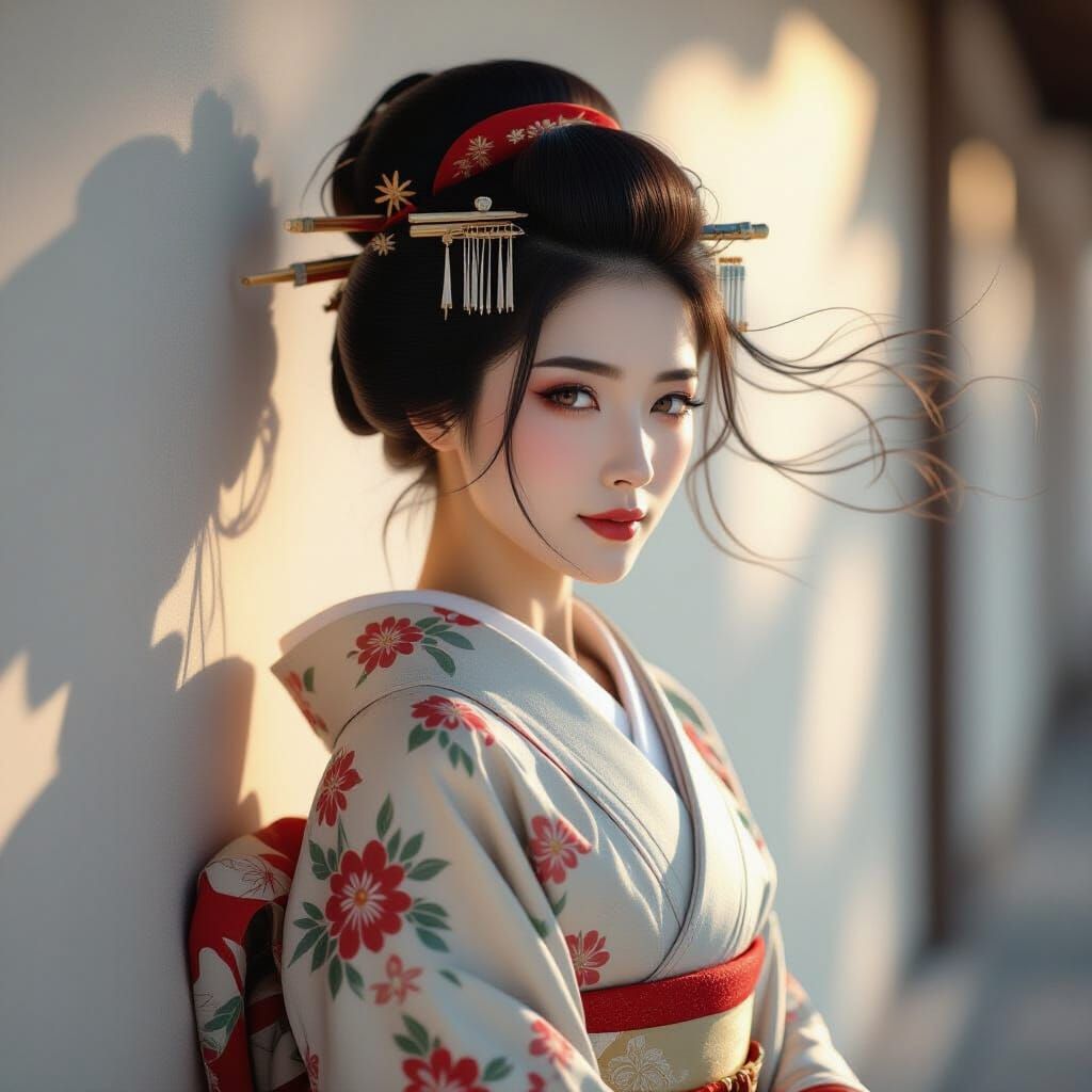 Stunning Geisha Woman in Detailed Pencil Drawing