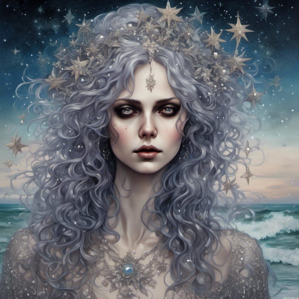 Midnight Beach Stroll with Glittery Stars