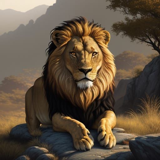 Lion in Golden Savannah Splendor