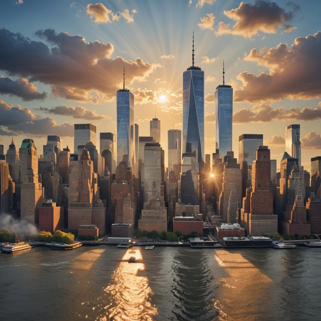 New York Skyline with World Trade Centers