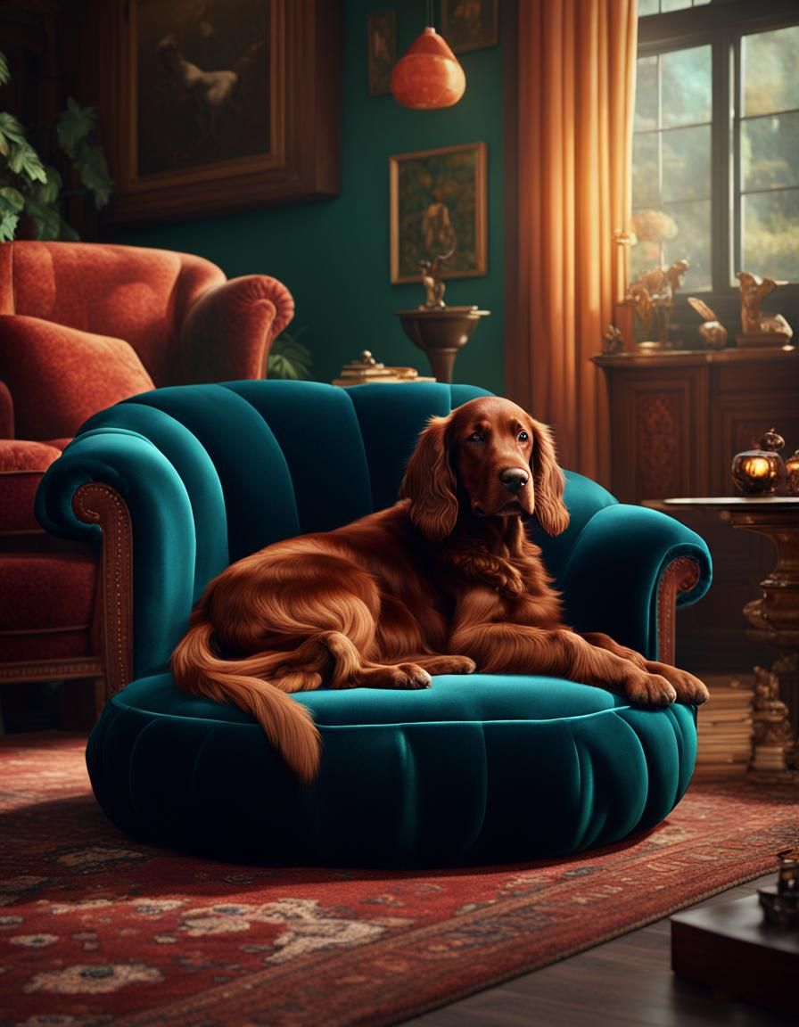 Irish Setter Puppy in Retro Living Room