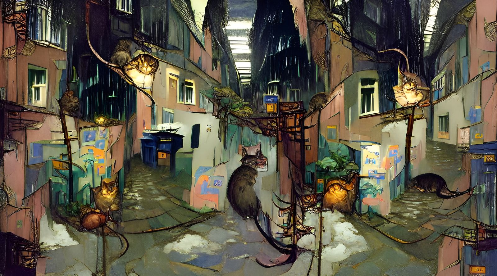 Night Alleyway Scene in Romantic Realism Style