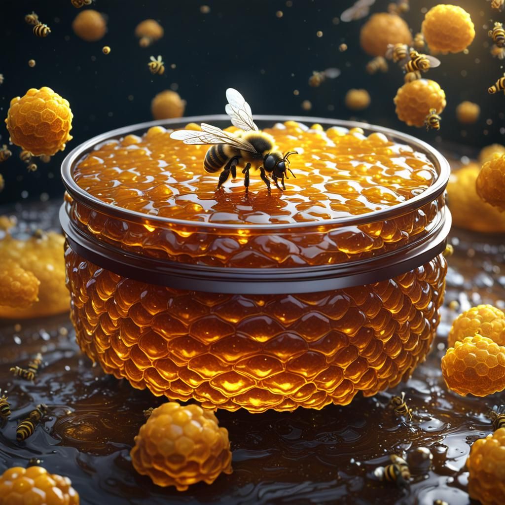Honey-Themed Slime with Honeycomb, Fantasy Concept Art