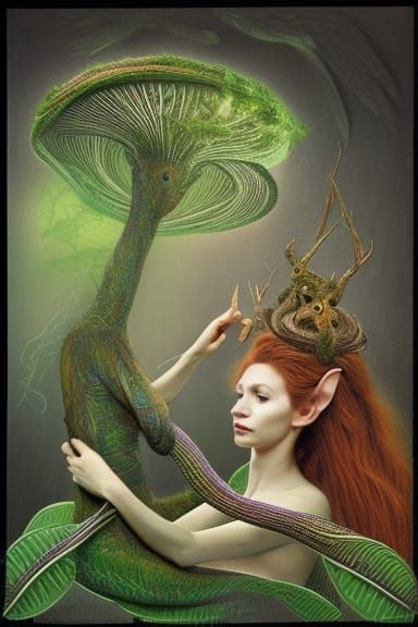 Happy Elf Fairytale Illustration in Coloring Book Style