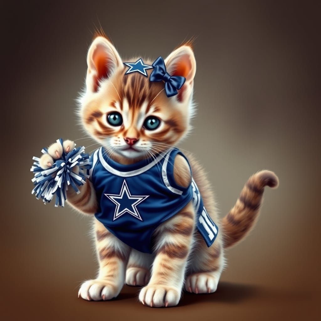 Kitten Cheerleader in Dallas Cowboys Uniform in Realistic St...