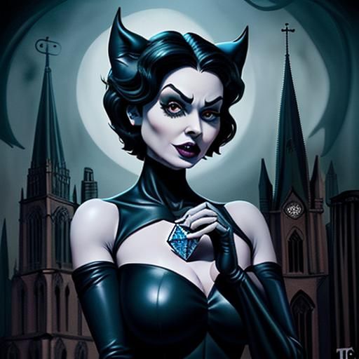 Catwoman with Diamond in Gothic Claymation Style