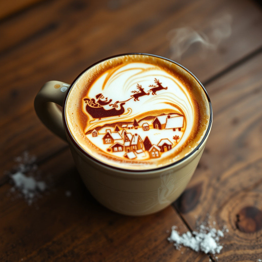 Coffee Foam Santa Sleigh Ride: Winter Village Art