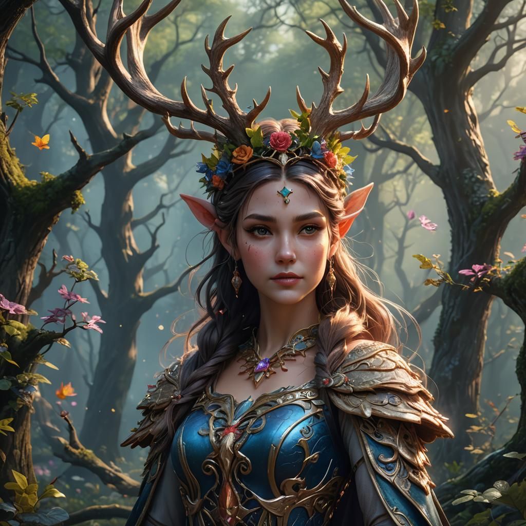 Fairy Princess with Antlers: Fantasy Concept Art