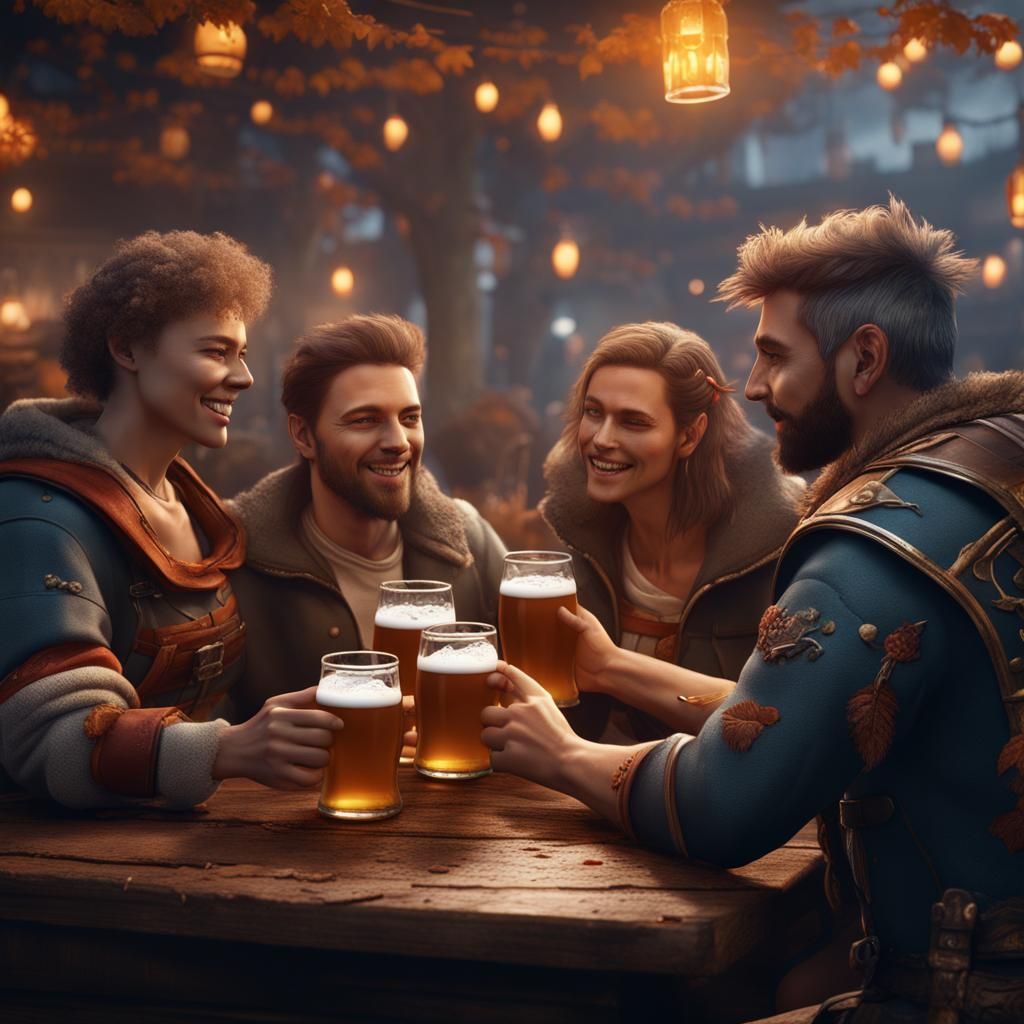 Beer drinking with friends on October fest