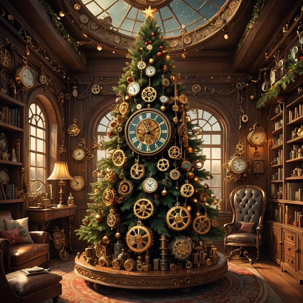 Steampunk Christmas Tree with Clockwork Ornaments