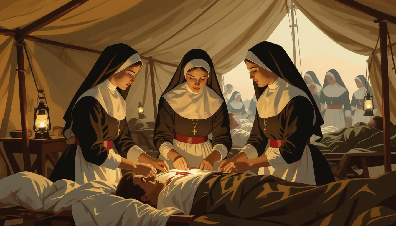 Nuns as Nurses in WWI Tent, Neoclassical Style