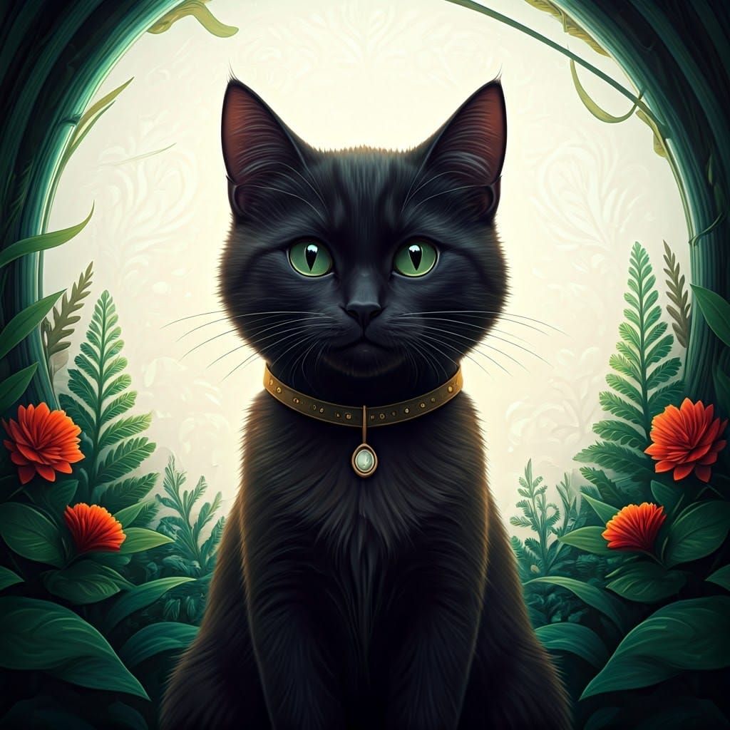Enchanting Black Cat in Dreamlike Floral Realm
