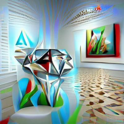 Geometric Diamond Shining in Art Gallery, 3D Render