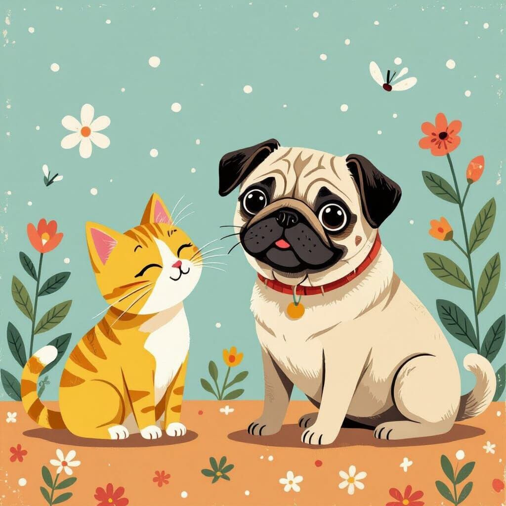 Pug's Playdate: Cats in Pastel Hues