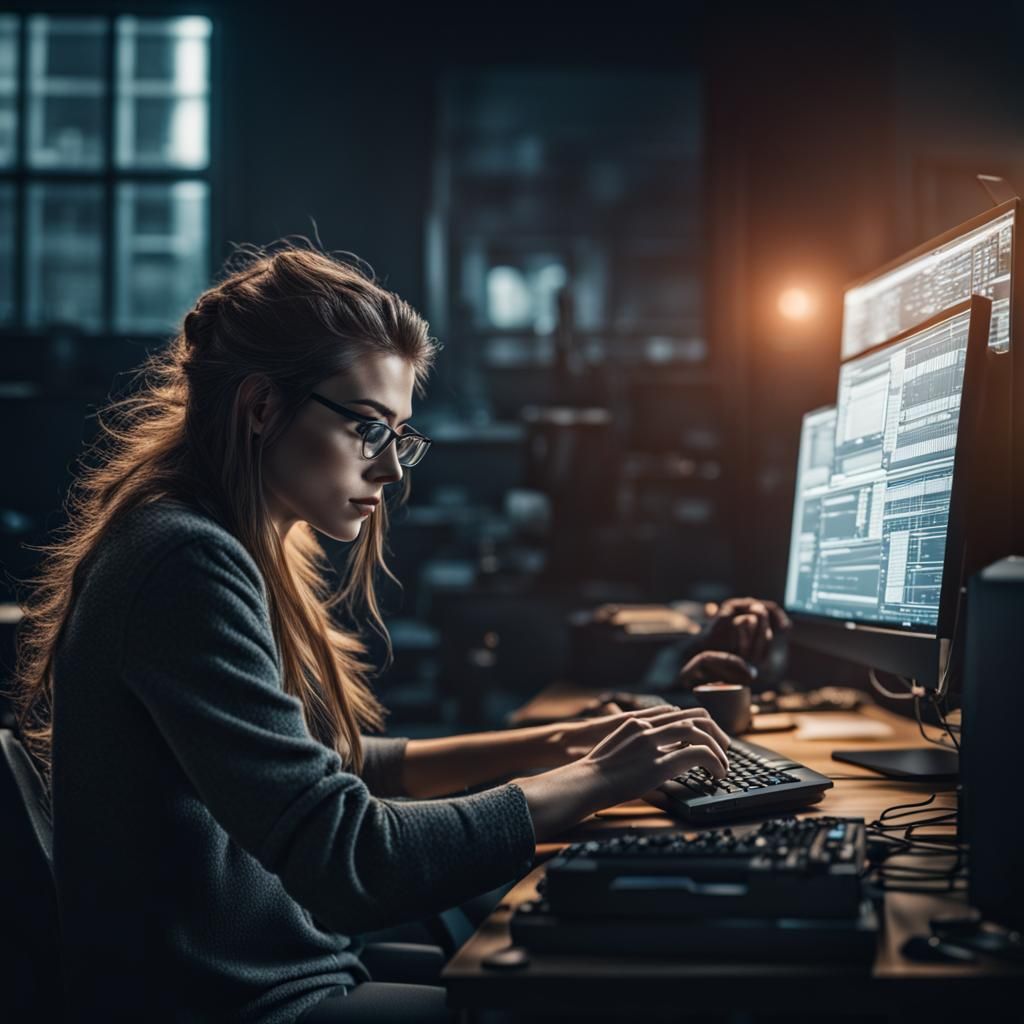 Hyperrealistic Programmer at Work in Cinematic Lighting