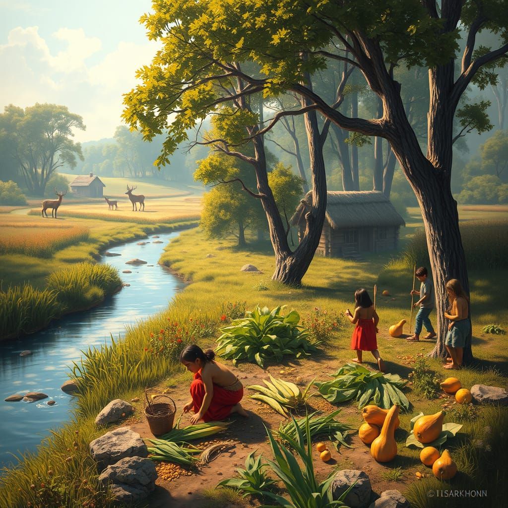 Native American Village Guided by Deer Spirit