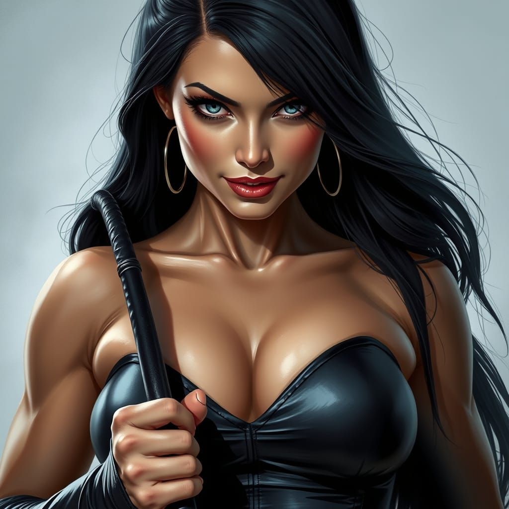 Muscular Woman with Whip, Photorealistic Style