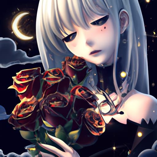 Eerie Gothic Portrait of Sad Woman with Roses