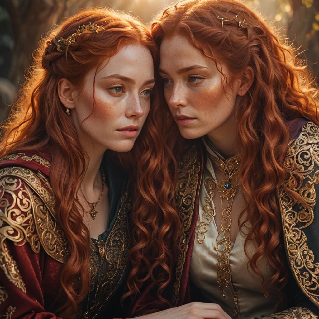 Red-Haired Mother and Daughter: Fantasy Concept Art