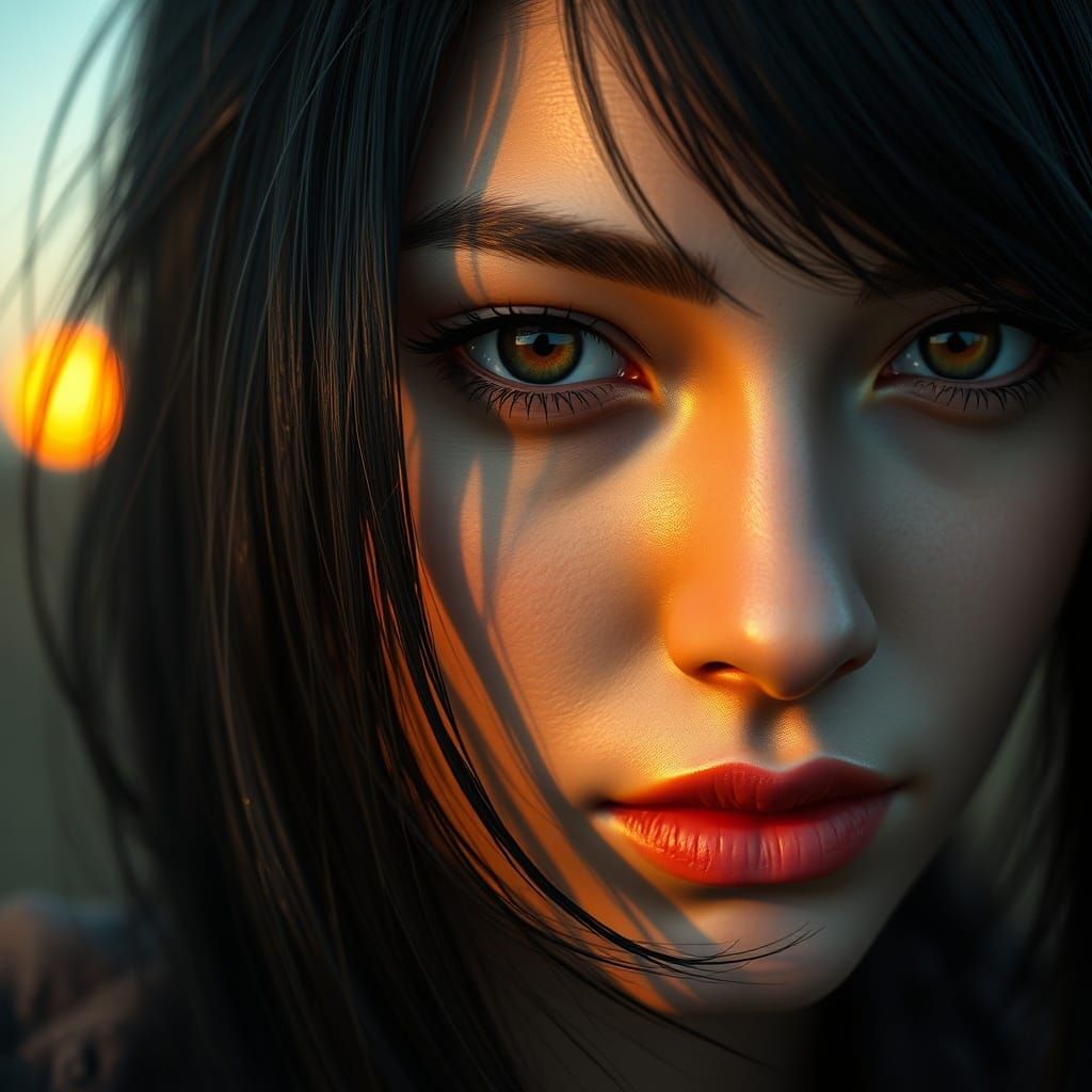 Sunrise Portrait of Woman with Brown Eyes