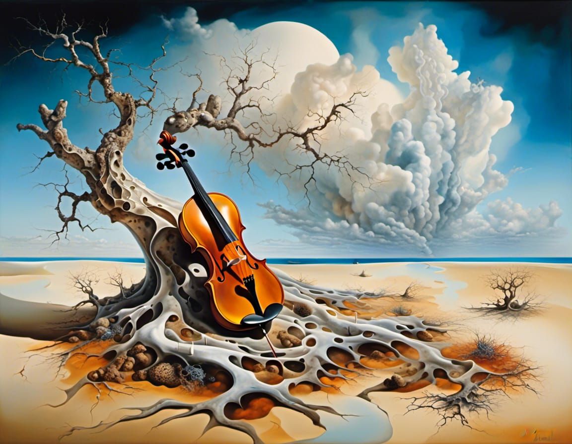 Surreal Desert Landscape with Musical Elements