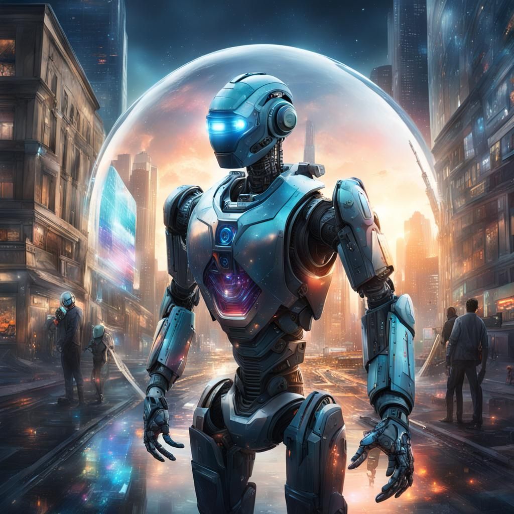 Hyperrealistic Robot in Domed City Concept Art