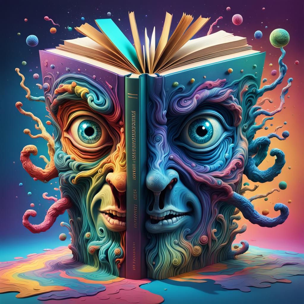 Psychedelic Surreal Book with Arms: Hyperrealistic Splash Ar...
