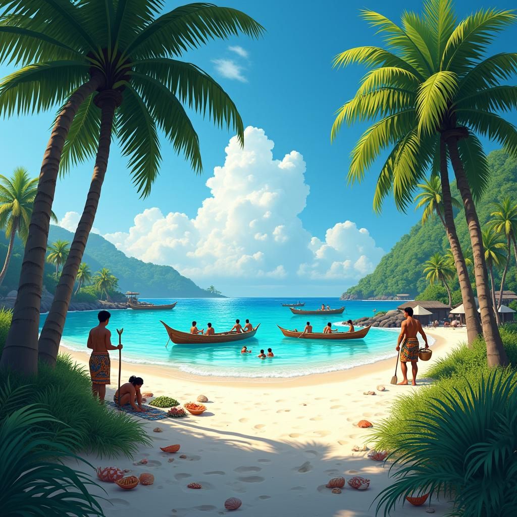 Tropical Seaside Village in Detailed Matte Painting